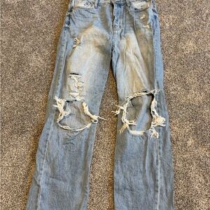 Buckle Distressed Light Blue Ripped Straight-Leg Jeans Mom Jean Willow & Root